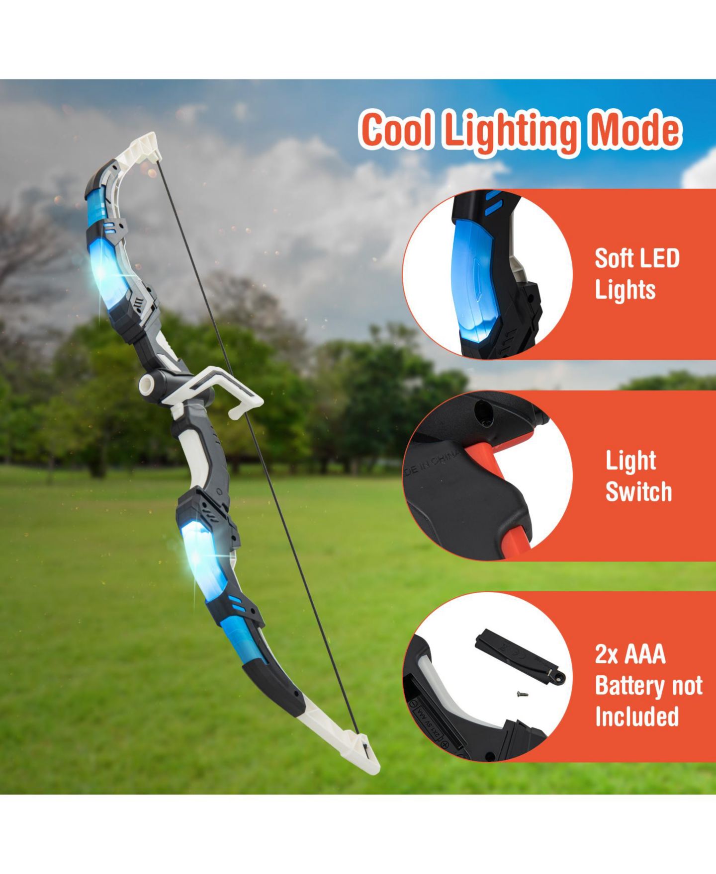 Детские игрушки Slickblue Youth Archery Bow Set with LED Light-Up Bow and Suction-Cup Arrows, Ages 3+, цвет: Синий / Зелёный — фото 4
