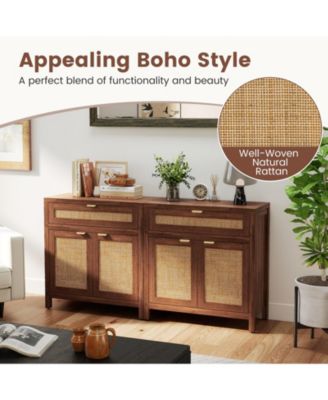Sideboard Storage Cabinet with Rattan Doors and Drawer, 31 x 14.5 x 32 in