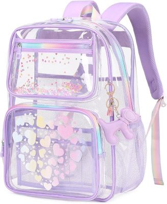 Clear Backpack for School Girls, Heavy Duty TPU Transparent Backpack Stadium Events Approved, Clear Bookbag