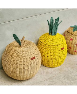 Apple Handcrafted Rattan Storage Basket with fabric lining - Wicker Natural, Medium