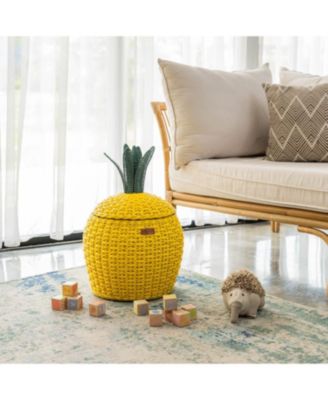 Pineapple Handcrafted Rattan Storage Basket with fabric lining - Wicker Medium