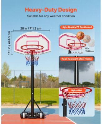 Kids Basketball Hoop, 5.2-6.9 ft Height Adjustable Stand with Rolling Wheels, Nylon Net, Portable Backboard Set