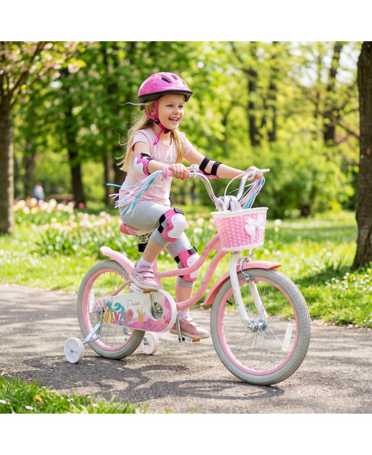 Slickblue Adjustable Kids Bike with Front Basket and Streamers