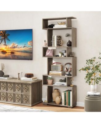 6-Tier Geometric Bookshelf with Anti-Tipping Kits