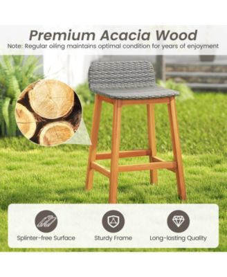 Solid Acacia Wood Bar Stools Set of 2 with Backrests and Footrests for Porch