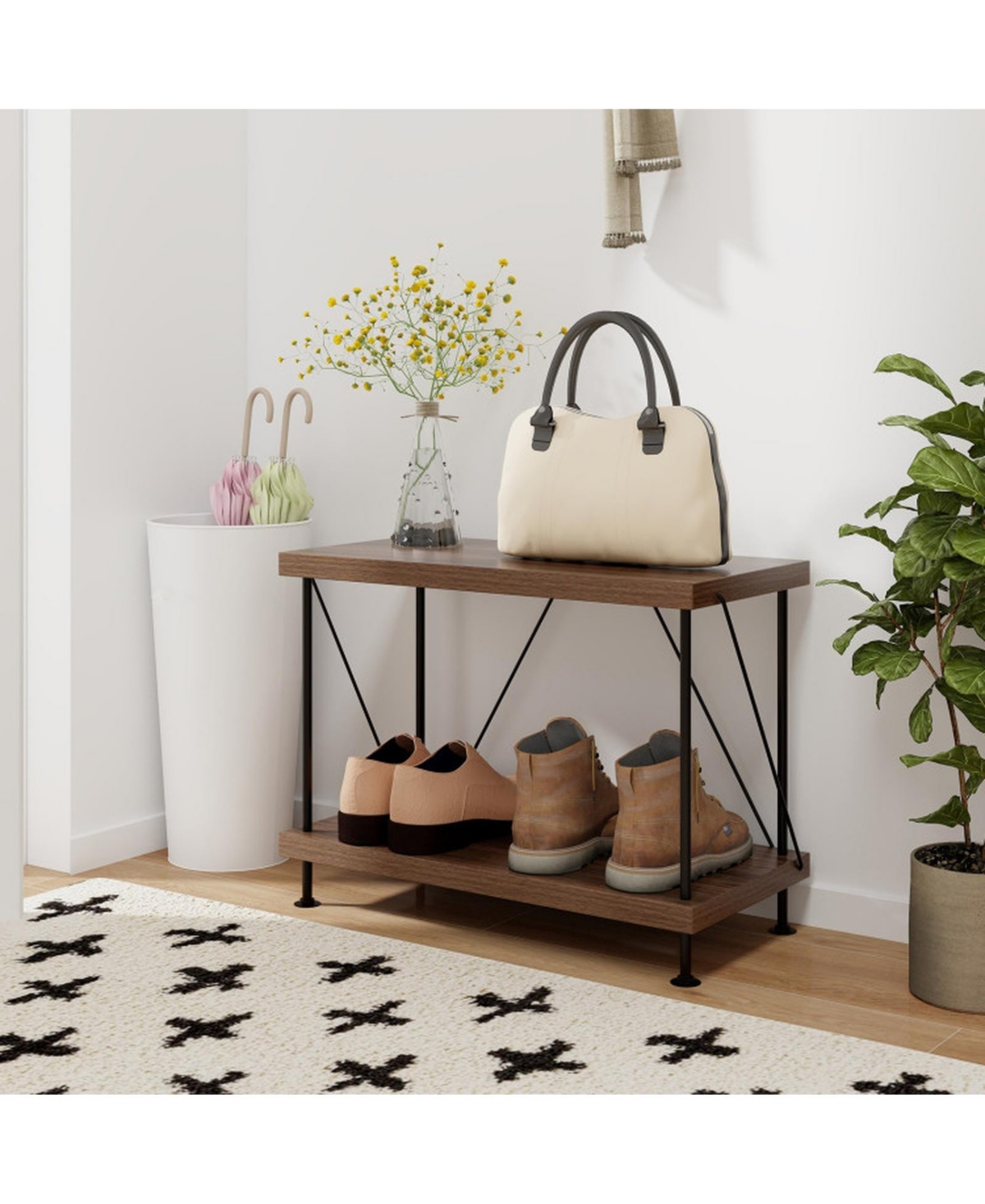 Gouun 2-Tier Industrial Display Shelf with Metal Frame