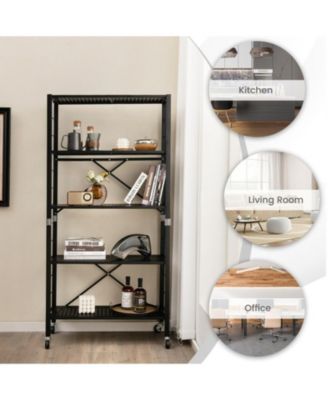 5-Tier Foldable Metal Storage Shelving Unit on Wheels