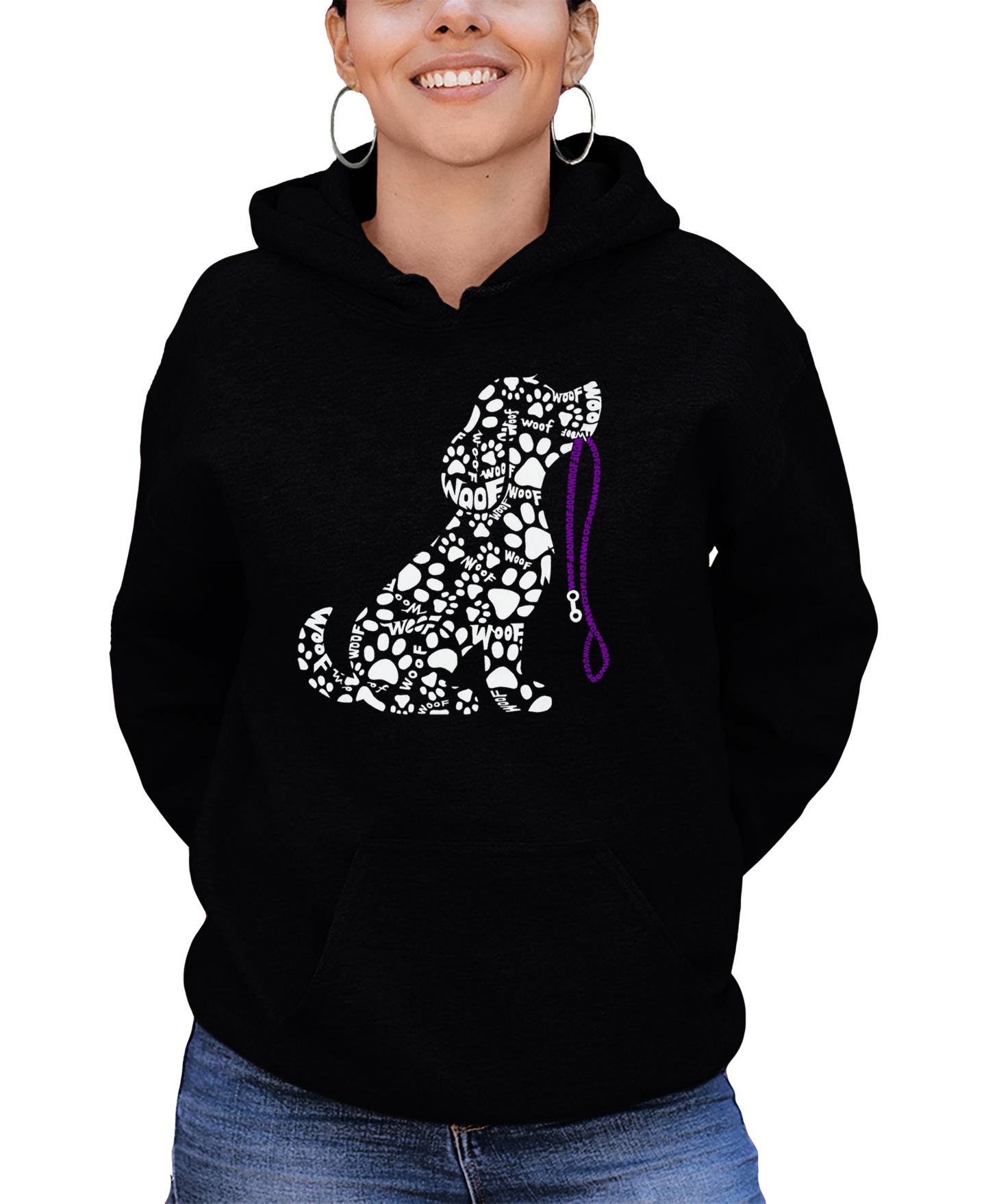 Женское худи LA Pop Art Dog Leash Word Art Hooded, цвет: Чёрный — фото 1