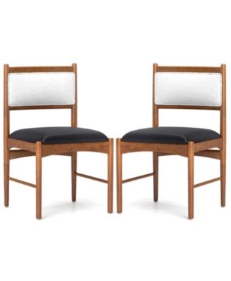 Set of 2 Wooden Dining Chairs with Faux Sherpa Backrest and Leathaire Seat