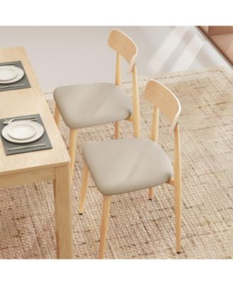 Set of 2 Modern Linen-Upholstered Dining Chairs with Curved Back and Metal Legs