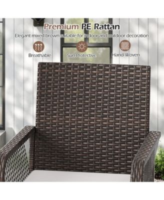 360-Degree Swivel PE Rattan Bar Stool with Cross-Woven Armrests and Removable Seat Cushion