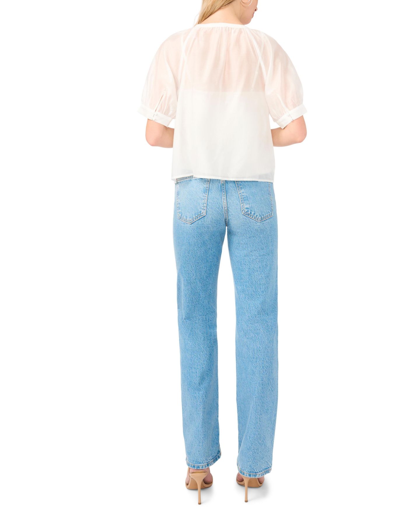 Женский топ Vince Camuto Crewneck Button-Down Short-Sleeve Flowy Top, цвет: Белый — фото 5