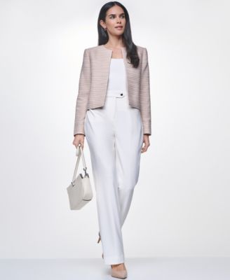 Women's Long-Sleeve Open Front Jacket, Square Neck Sleeveless Top, and Modern Fit Mid-Rise Pants