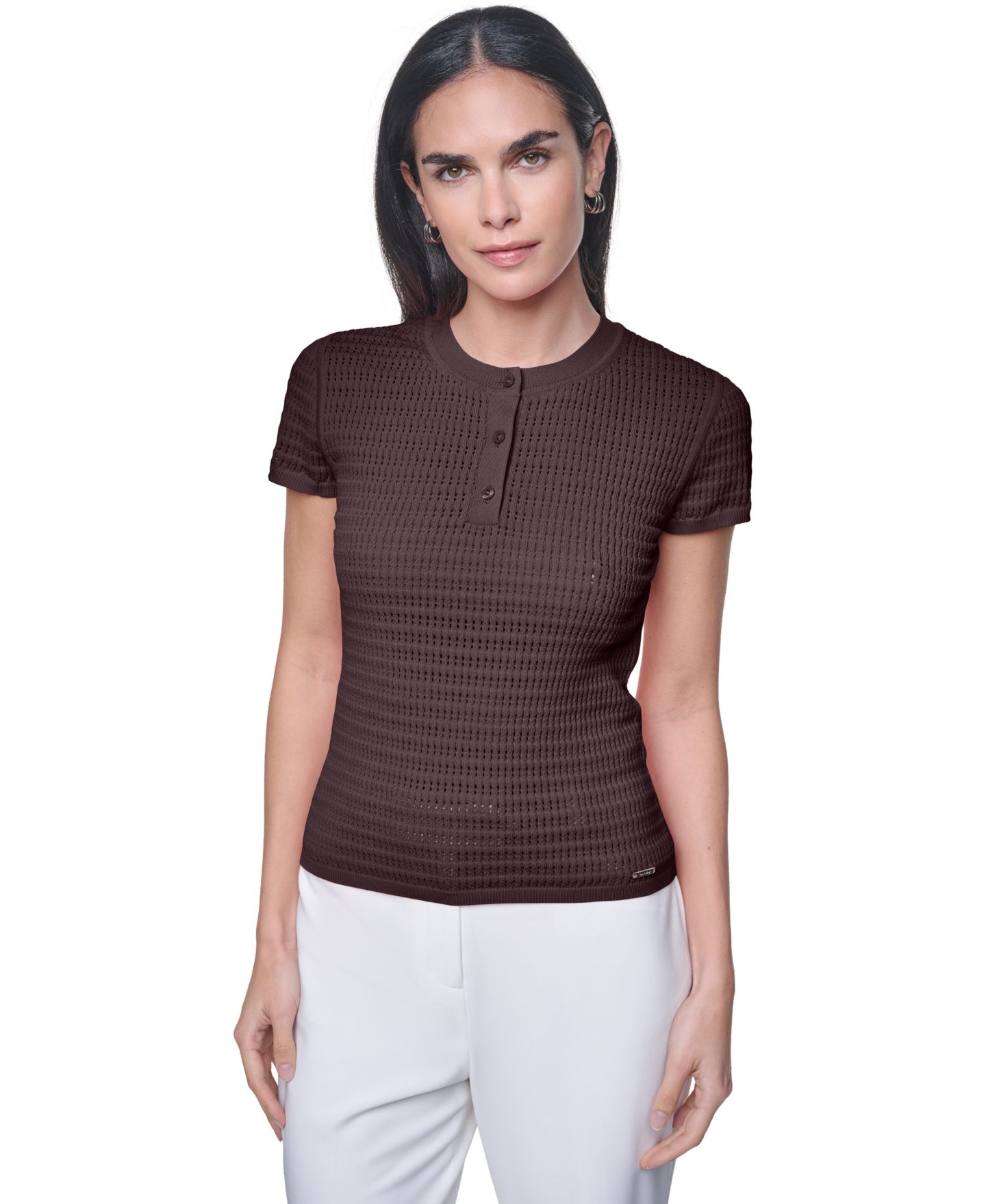 Женский свитер Calvin Klein Crewneck Short-Sleeve Sweater, цвет: Кофейный — фото 1