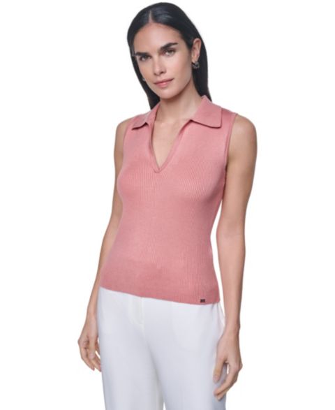 Женский свитер Calvin Klein V-Neck Collar Sleeveless Sweater Top, цвет: Пустынный розовый