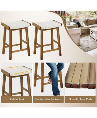 Set of 4 Saddle Bar Stools 25.5'' Counter Height Dining Stools w/ Seaweed Woven Seat