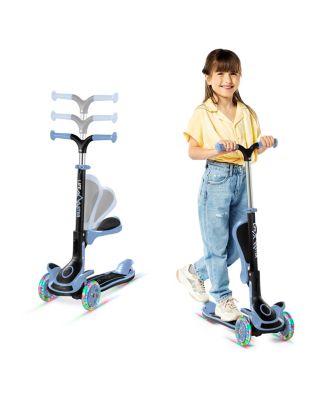 3-Wheel Kids Scooter with Foldable Seat, Adjustable Handlebar, Lean-to-Steer Design, LED Light-Up Wheels, Wide Anti-Slip Deck