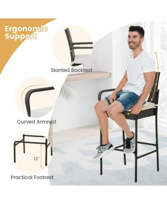 4PCS Patio PE Wicker Bar Chairs Counter Height Barstools With Armrests and Cushions