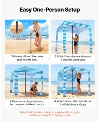 6 x 6 Ft Beach Cabana with Side Wall and UPF 50+ Protection