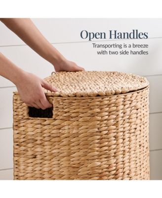 Half Moon Laundry Hamper w/ Lid, Half Round Laundry Basket, w/ Removable Liner & Handles