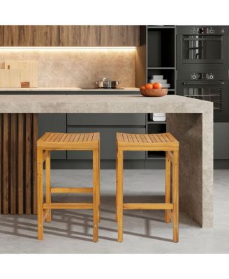 Set of 4 Acacia Wood Bar Stool 30-Inch Height Bar Chair with Saddle Shaped Seat