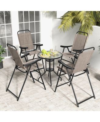 4 PCS Patio Bar Chair Folding Bar Height Metal Frame w/ Footrest Garden