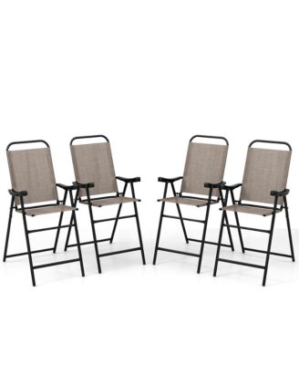 4 PCS Patio Bar Chair Folding Bar Height Metal Frame w/ Footrest Garden