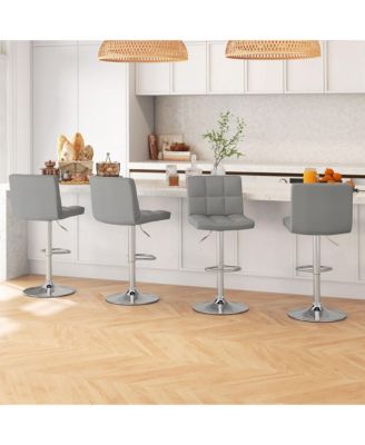 Set of 4 Adjustable Swivel Bar Stool Counter Height Bar Chair PU Leather