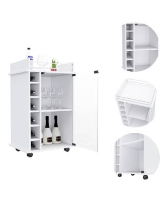 Bar Cart with 1 Cabinet with Casters White Finish