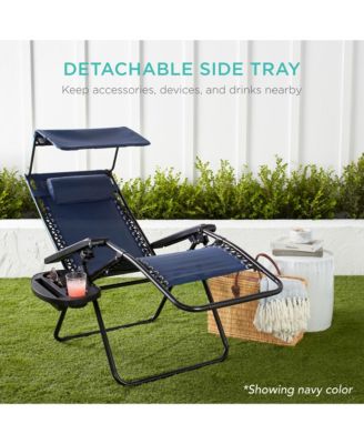 Folding Zero Gravity Recliner Patio Lounge Chair w/ Canopy Shade, Headrest, Tray
