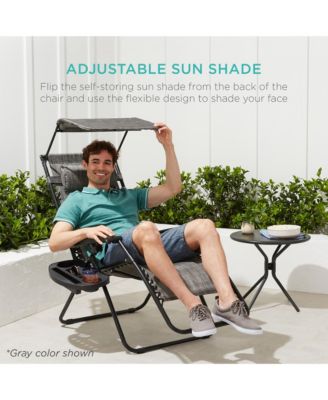Folding Zero Gravity Recliner Patio Lounge Chair w/ Canopy Shade, Headrest, Tray