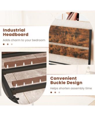 Twin Metal and Wood Platform Bed Frame with Headboard