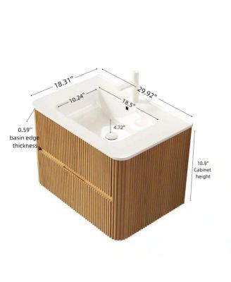  Wall Mounted Bathroom Vanity, Integrated Ceramic Sink, Modern 2 Soft Close Drawers, Pre-Assembled