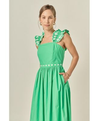 Women's Flower Embroidered Ruffle Midi Dress