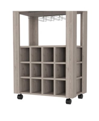 Bar Cart with 12 Wine Cubbies, Glassware Storage and 2.2  Casters