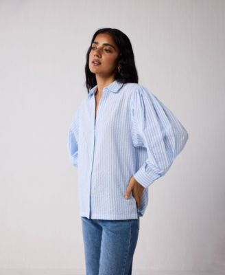Women's Long Balloon Sleeves Striped Shirt