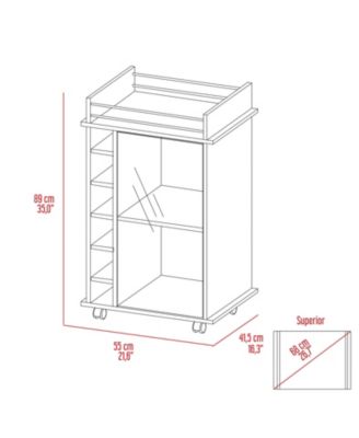 Bar Cart with 2 Shelves, 6 Wine Racks and 4 Casters, Glass Door Home Bar Cart