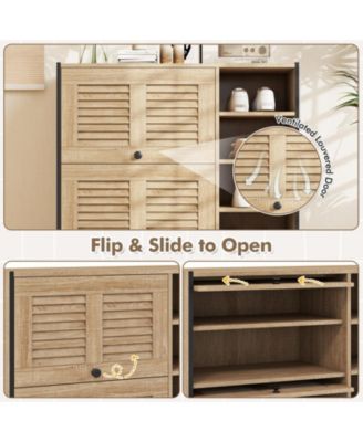 Shoe Rack Organizer with Flip-up See-through Doors and Adjustable Shelves-Oak