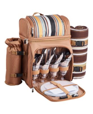 4-Person Picnic Backpack with Insulated Cooler, Blanket and Tableware Set