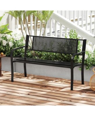 50 Inches Garden Bench with Patterned Backrest and Curved Armrests