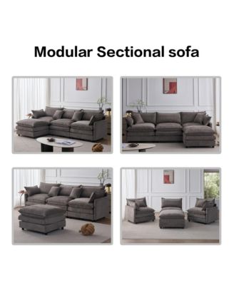 L-Shaped Modular Sectional Sofa, 105" 3-Seater Convertible Chenille Couch with Removable Ottoman for Living Room Decor