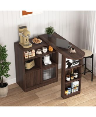 Modern Bar Cabinet with Rotating Top and Ribbed Glass Doors
