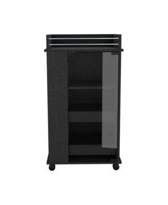 Glass Door Bar Cart with 2 Side Shelves and Casters, Modern Rolling Home Bar Serving Cart