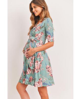 Maternity Floral Wrap Dress with Tie Waist Nursing Friendly