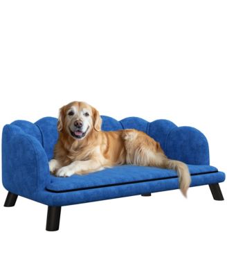 Velvet Large Dog Couch Bed with Foam Cushion, Pearl Design, Soft Dog Sofa for Big and Medium Dogs, Dark Blue