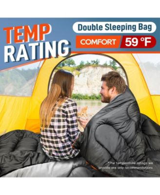 Double Sleeping Bag Adults Pillow Queen Two Person Camping Hiking Backpacking All Season Cold Warm