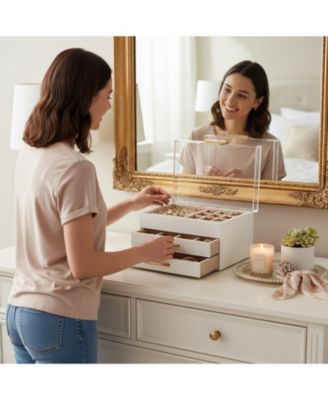 3 Layer Acrylic Jewelry Organizer Clear Dustproof Storage Case with Drawers for Earrings Rings Necklaces