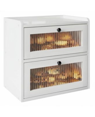 Double Layer Wooden Bread Box with Window Ventilation Pine Construction Countertop Storage