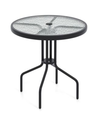 27.5 Inch Round Patio Dining Table with Rippled Tempered Glass Top for Backyard