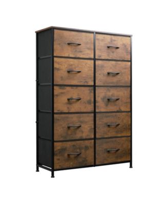 Home 10 Drawer Fabric Dresser, Steel Frame Storage Organizer with Wood Top.